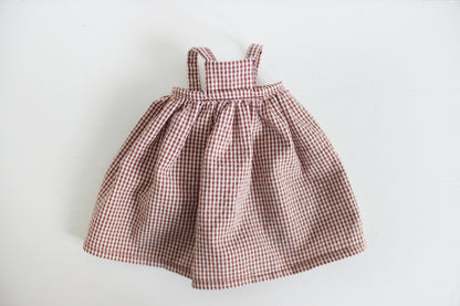 Brown Micro Gingham Pinafore Dress