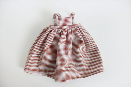 Brown Micro Gingham Pinafore Dress