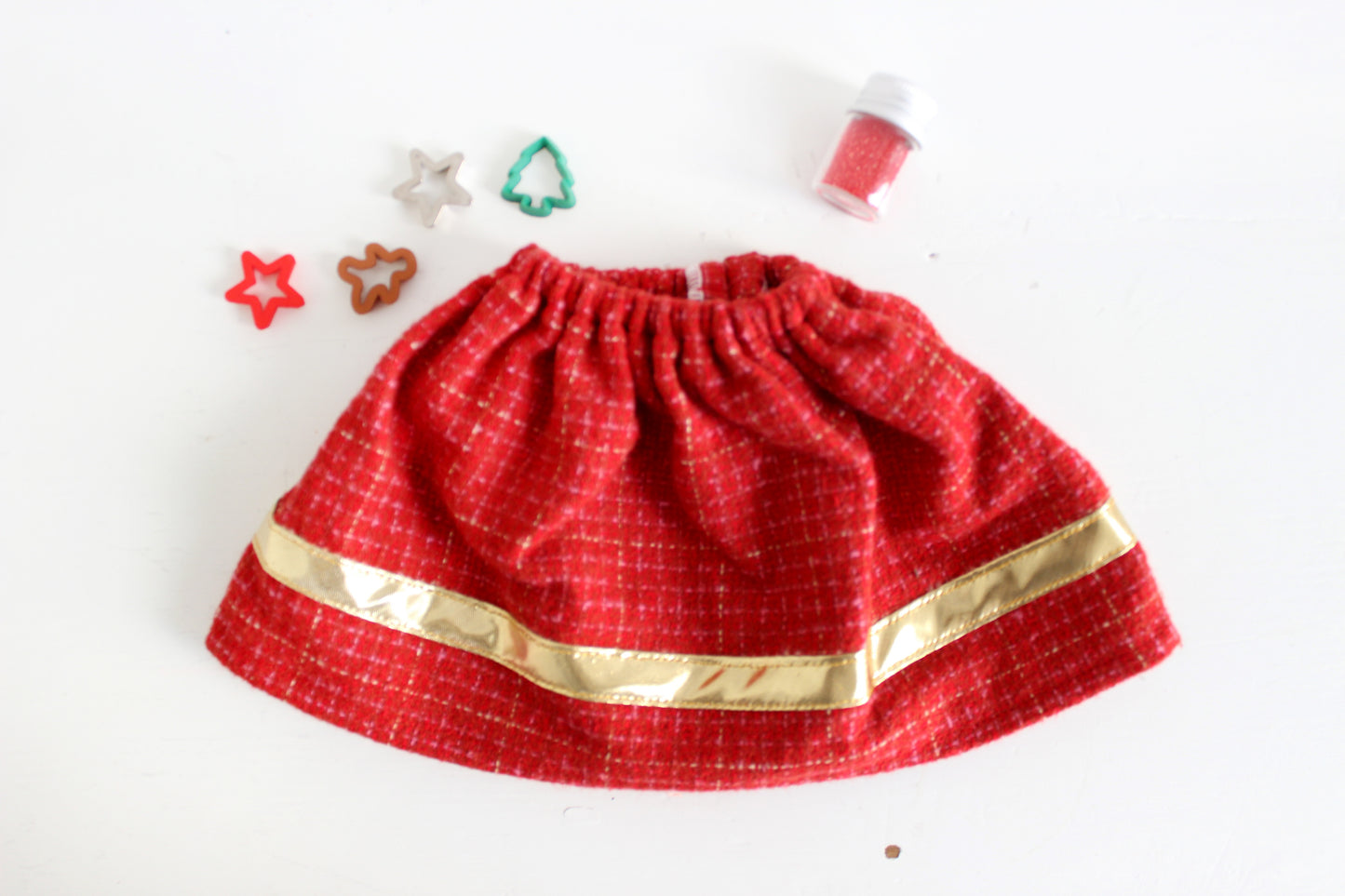 Festive Flannel Skirt with Gold Trim