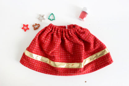 Festive Flannel Skirt with Gold Trim